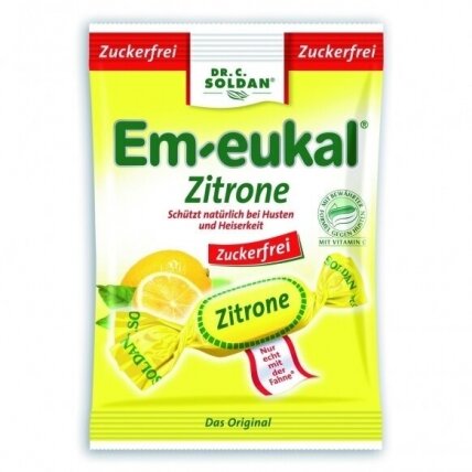 Em-eukal® CITRINŲ skonio pastilės su vitaminu C ir saldikliais, 75g