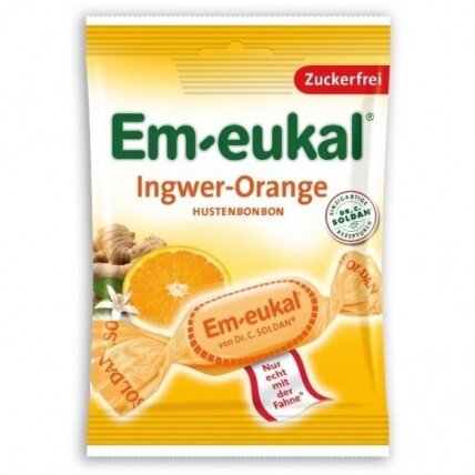 Em-eukal® IMBIERŲ ir APELSINŲ skonio pastilės su vitaminu C ir saldikliais, 75g