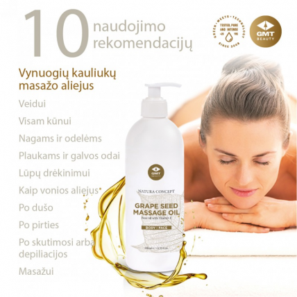 GMT Beauty Grape Seed vynuogių kauliukų masažo aliejus, 500ml 1