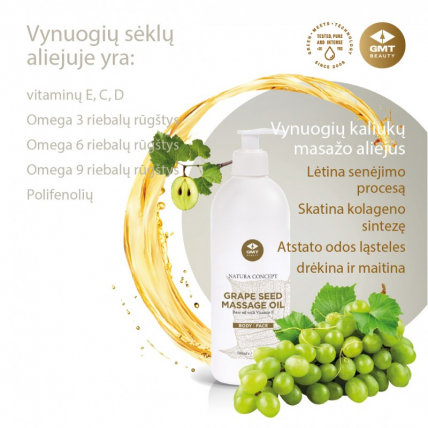 GMT Beauty Grape Seed vynuogių kauliukų masažo aliejus, 500ml 2