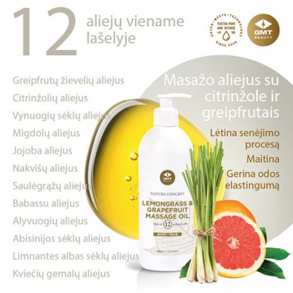 GMT Beauty Lemongrass & Grapefruit masažo aliejus su citrinžole ir greipfutais, 500ml 2